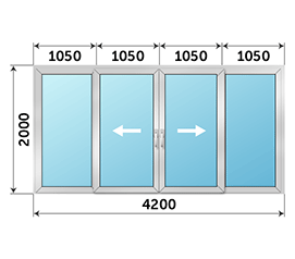 Четырехстворчатая дверь остекленная Alumil Smartia M12500 PHOS 4200x2000