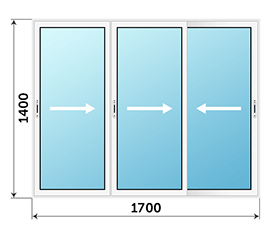 Трехстворчатое окно ALUTECH 1700x1400