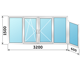 Окно на балкон Provedal 3800x1500