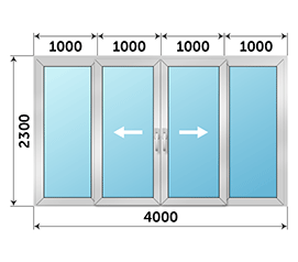Четырехстворчатая дверь остекленная СИАЛ КП40 4000x2300