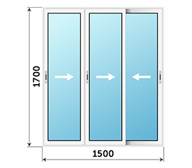 Трехстворчатое окно Alumil Smartia M12500 PHOS 1500x1700