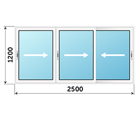 Трехстворчатое окно ALUTECH 2500x1200
