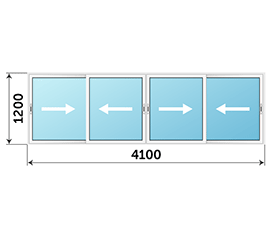 Четырехстворчатое окно ALUTECH 4100x1200