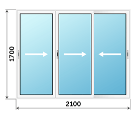 Трехстворчатое окно Alumil Smartia M12500 PHOS 2100x1700
