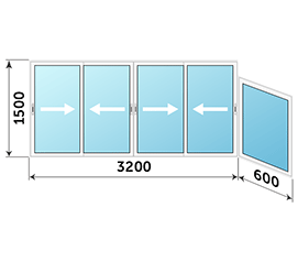 Окно на балкон раздвижное Provedal 3800x1500