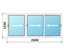 Трехстворчатое окно Alumil Smartia M12500 PHOS 2600x1200