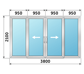 Четырехстворчатая дверь остекленная Realit RW 71SL 3800x2100