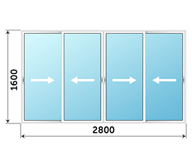 Балконное окно раздвижное Provedal 2800x1600