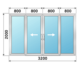 Четырехстворчатая дверь остекленная Alumil Smartia M12500 PHOS 3200x2000