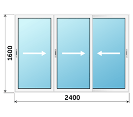 Трехстворчатое окно Alumil Smartia M12500 PHOS 2400x1600
